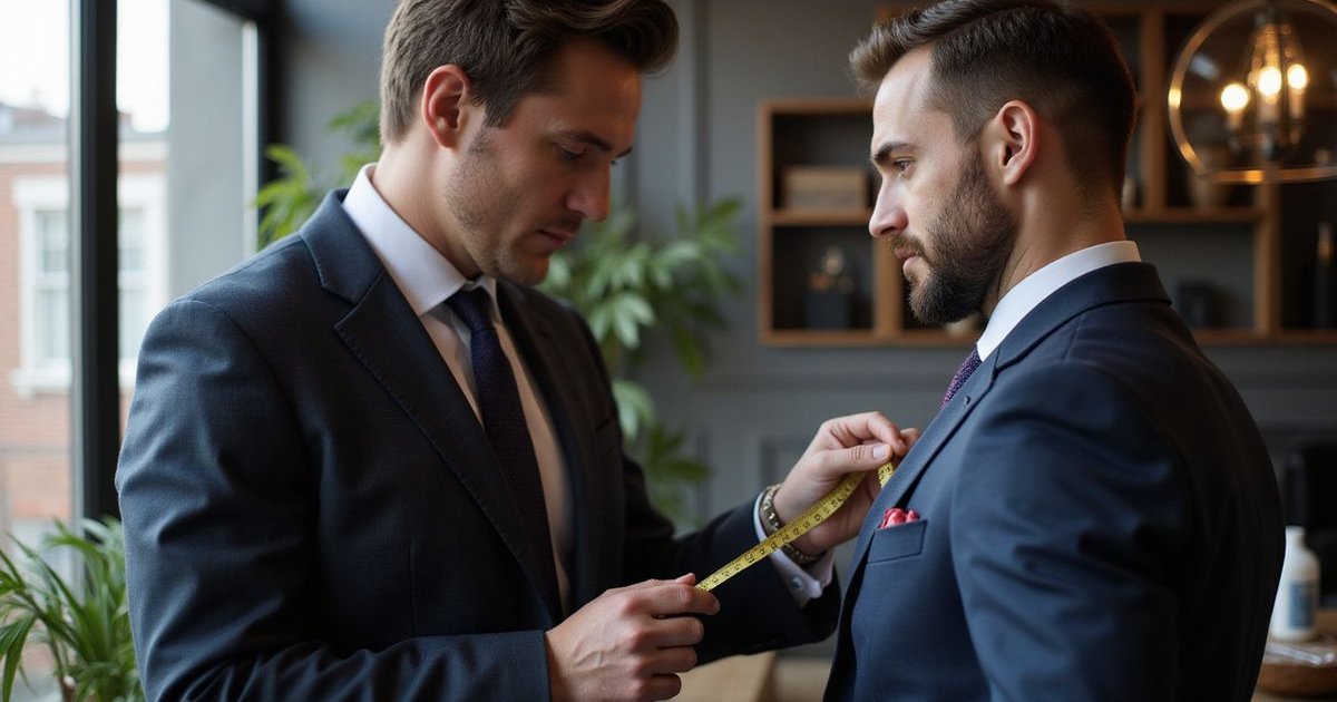 Client consultation for first bespoke suit fitting